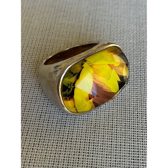Vintage 925 Sterling Silver Yellow Flower Ring size 7 Estate jewelry - Picture 3 of 9